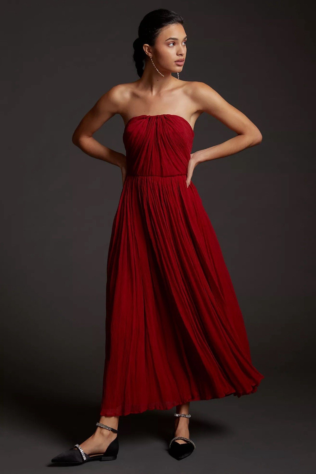 Pinnacle By Shruti Sancheti Anthropologie Sz 4 Red Ruched Maxi Dress $225 *Read
